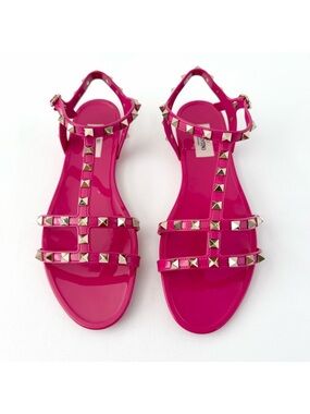 VALENTINO GARAVANI | Pink Rockstud Jelly Flat Sandals Ankle Strap EU 40